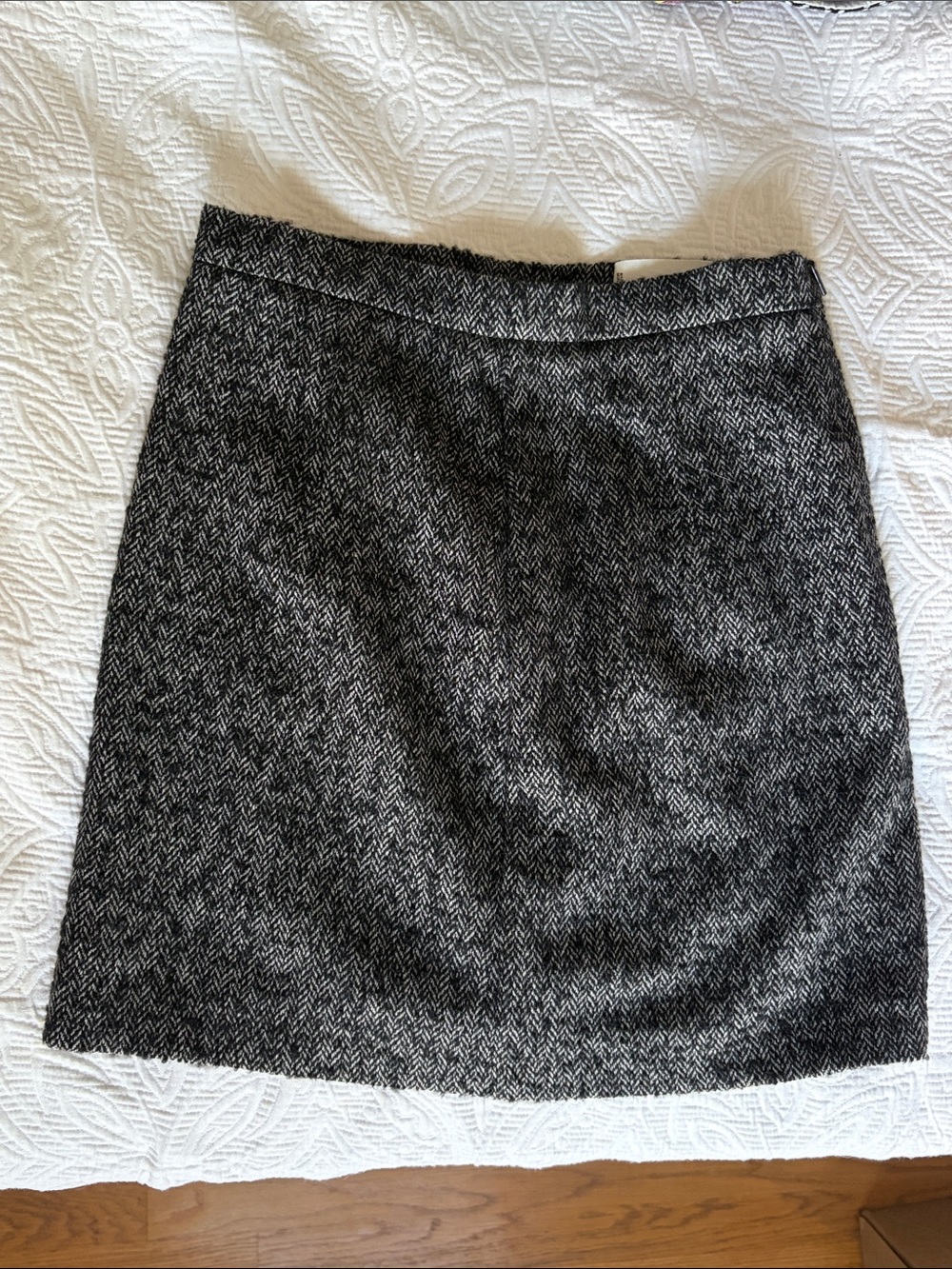 Mango Black and White Herringbone Mini Skirt